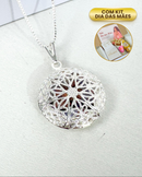 Kit Dia das Mães + Colar Relicário Redondo + Foto Personalizada - Semijoia Banhado a Prata