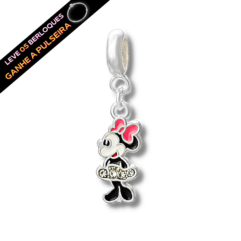 Berloque Banhado a Prata Minnie Saia Strass - Prata - Áurea Acessórios