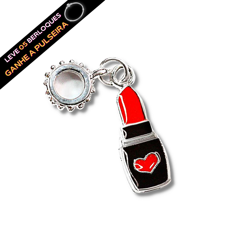 Berloque Pendurado Batom Vermelho - Prata - Áurea Acessórios