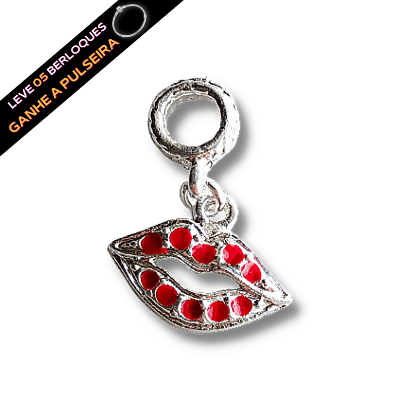 Berloque Pendurado Boca Vermelha - Prata - Áurea Acessórios