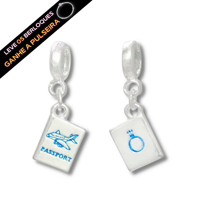 Berloque Banhado a Prata Passaporte - Prata - Áurea Acessórios