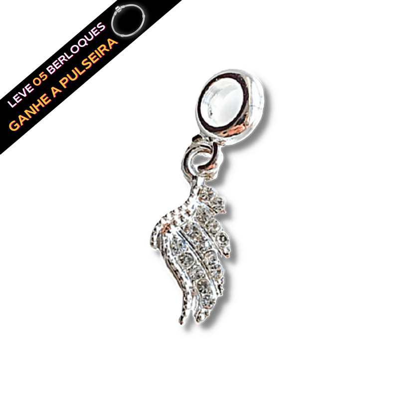 Berloque Pendurado Asas Cravejada - Prata - Áurea Acessórios