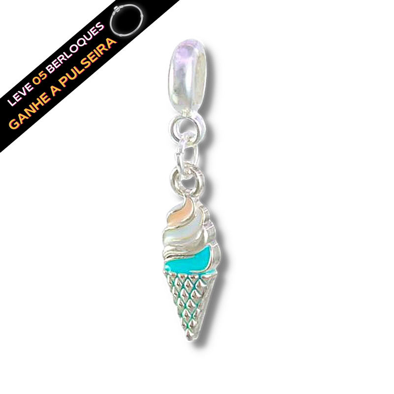 Berloque Pendurado Sorvete Casquinha - Prata - Áurea Acessórios