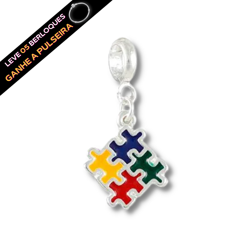 Berloque Banhado a Prata Símbolo Autismo - Prata - Áurea Acessórios