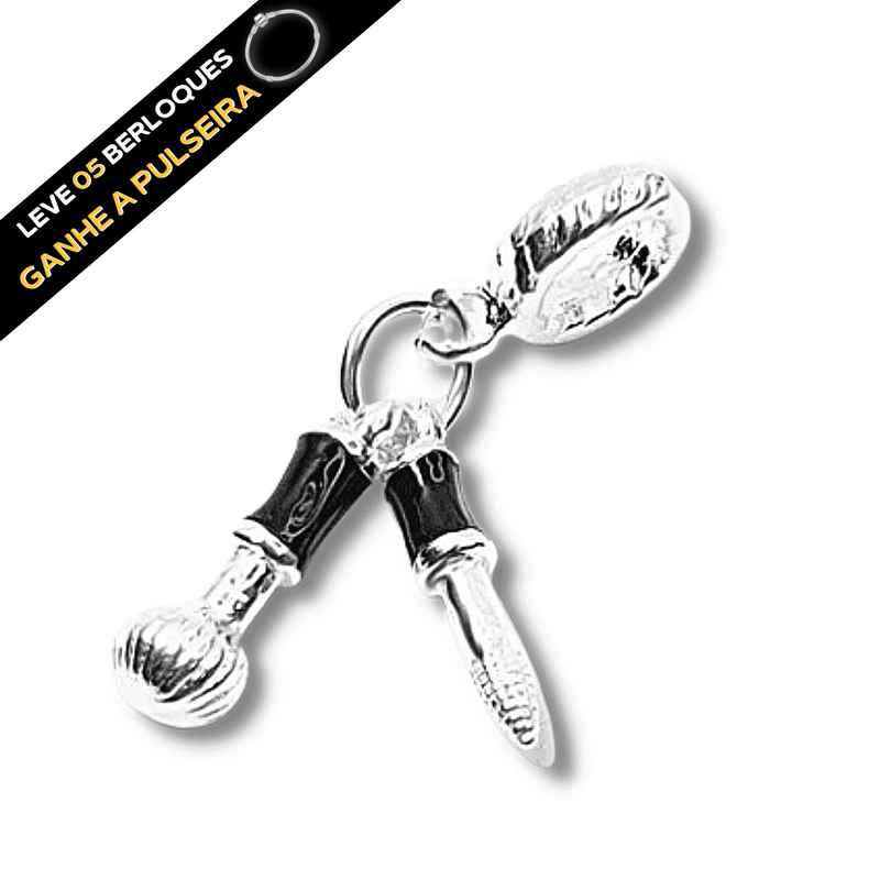 Berloque Pendurado Pincéis de Maquiagem - Prata - Áurea Acessórios