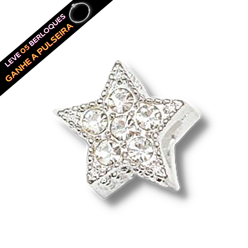 Berloque Estrela Strass Cristal - Prata - Áurea Acessórios