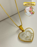 Kit Dia das Mães + Colar Coração Laser + Foto 3D - Semijoia Banhado em Ouro 18k
