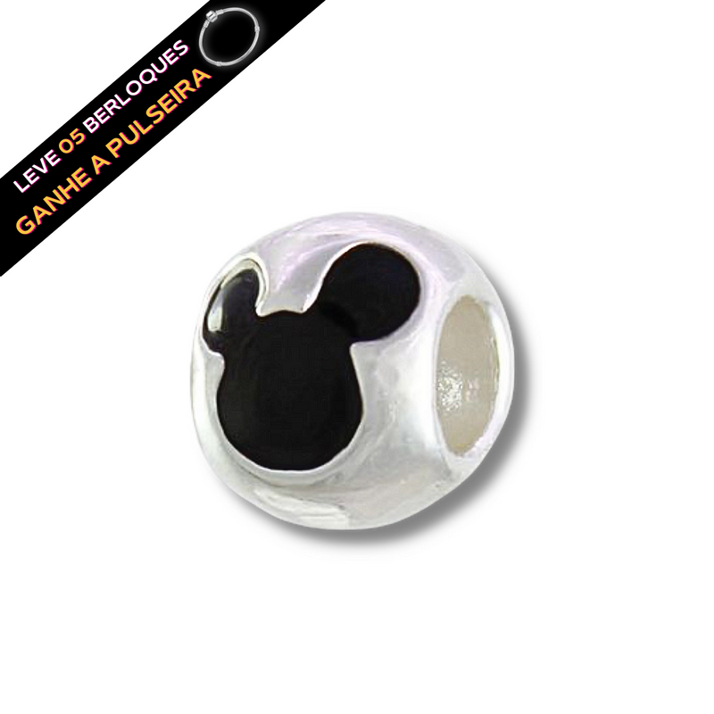Berloque Separador Mickey Preto Resinado - Prata - Áurea Acessórios