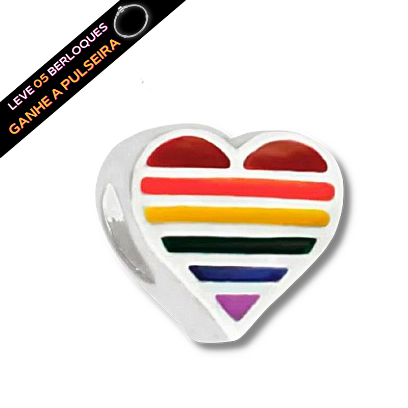 Berloque Separador Coração LGBT  - Prata
