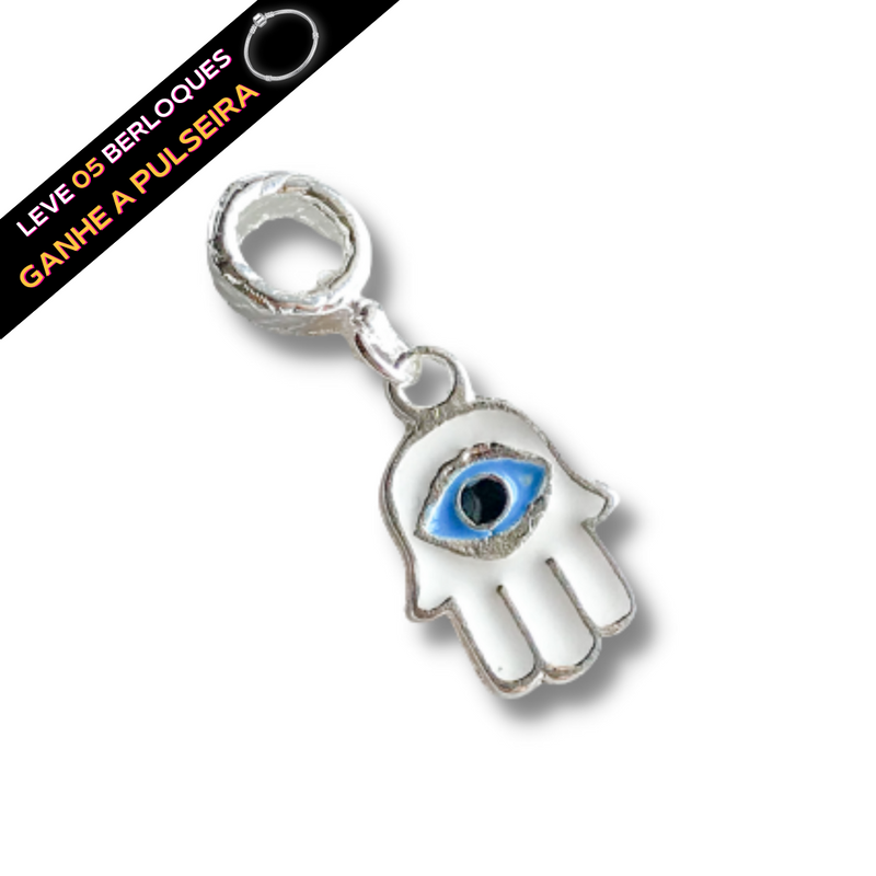 Berloque Pendurado Mão de Fátima Olho Grego - Prata - Áurea Acessórios