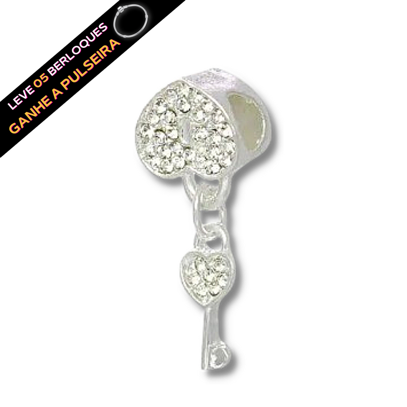 Berloque Separador Coração Cadeado - Prata - Áurea Acessórios