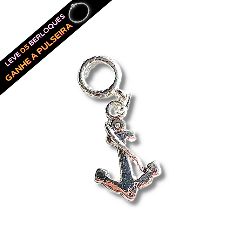 Berloque Pendurado Âncora - Banhado a Prata - Áurea Acessórios