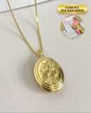 Kit Dia das Mães + Colar Relicário Oval + Foto Personalizada - Semijoia Banhado em Ouro 18k
