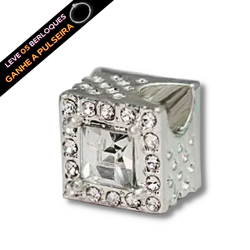 Berloque Separador Prata com Cubo Strass - Prata - Áurea Acessórios