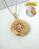 Kit Dia das Mães + Colar Relicário Redondo + Foto Personalizada - Semijoia Banhado em Ouro 18k