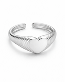 Anel Regulável Canelado Coração - Semijoia Banhado a Prata
