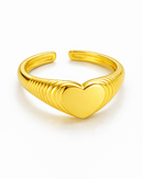 Anel Regulável Canelado Coração - Semijoia Banhado em Ouro 18k