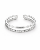 Anel Regulável Duplo Detalhado - Semijoia Banhado a Prata