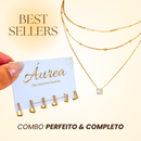 COMBO BEST SELLER - Trio de Brincos Argola Quadrada Cravejada + Conjunto de Colares Minimalista
