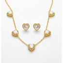 Conjunto Colar e Brinco Coração Zircônia - Semijoia Folheada a Ouro 18k