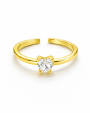 Anel Regulável Solitário Coração - Semijoia Banhado em Ouro 18k