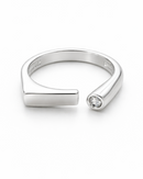 Anel Regulável Quadrado com Pedrinha - Semijoia Banhado a Prata