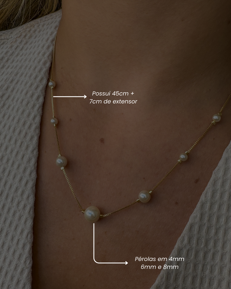 Colar Pérolas Degradê - Semijoia Banhado em Ouro 18k