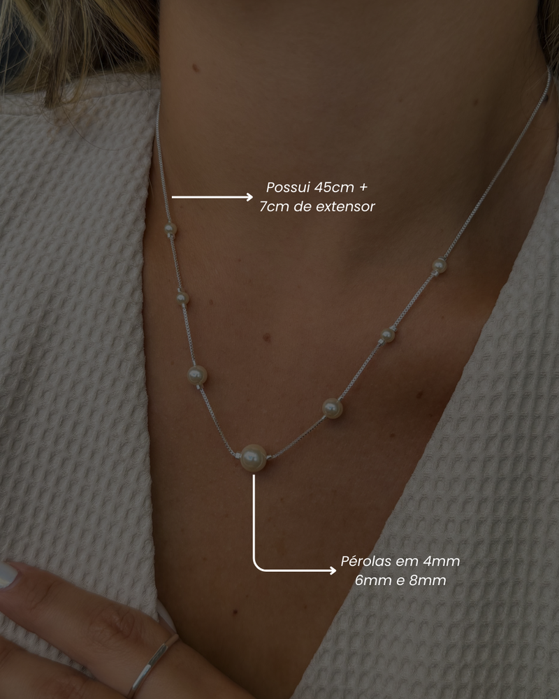Colar Pérolas Degradê - Semijoia Banhado a Prata