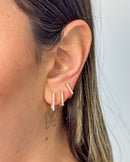 Trio de Brincos Argola Quadrada Cravejada - Semijoia Folheada a Ouro 18k