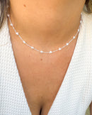 Colar Pérolas formato Coração - Semijoia Banhado a Prata