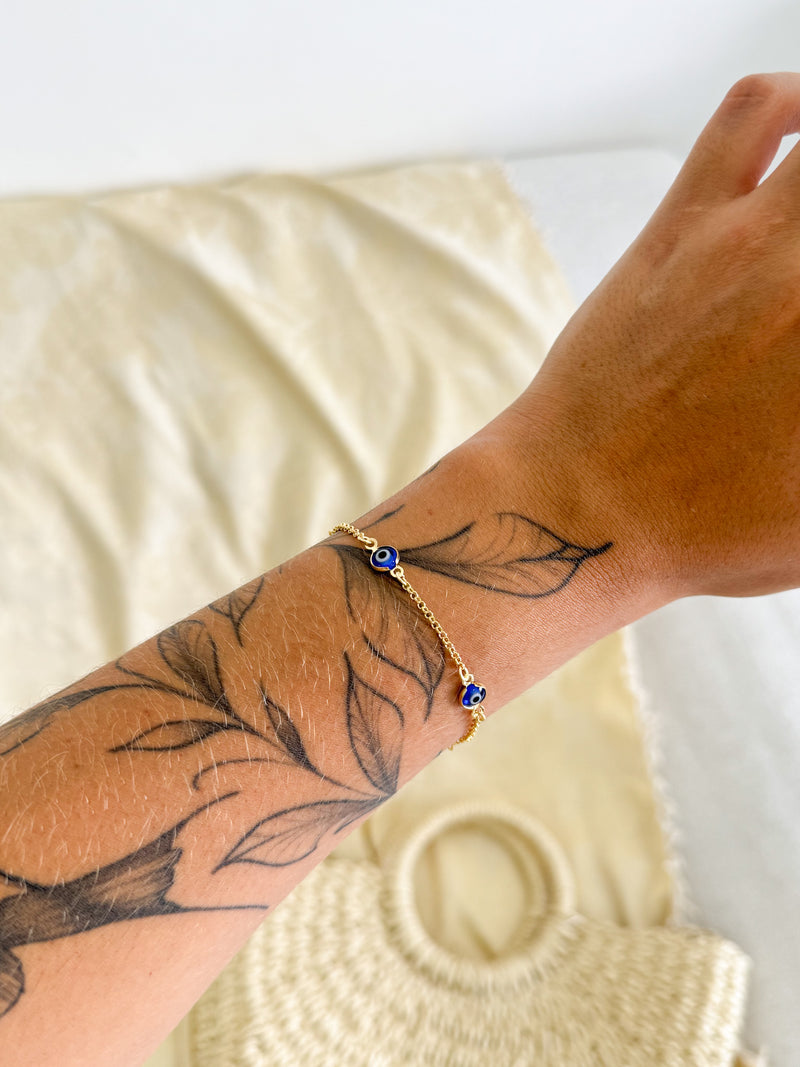 Pulseira Olho Grego Espaçados - Semijoia Banhado em Ouro 18k