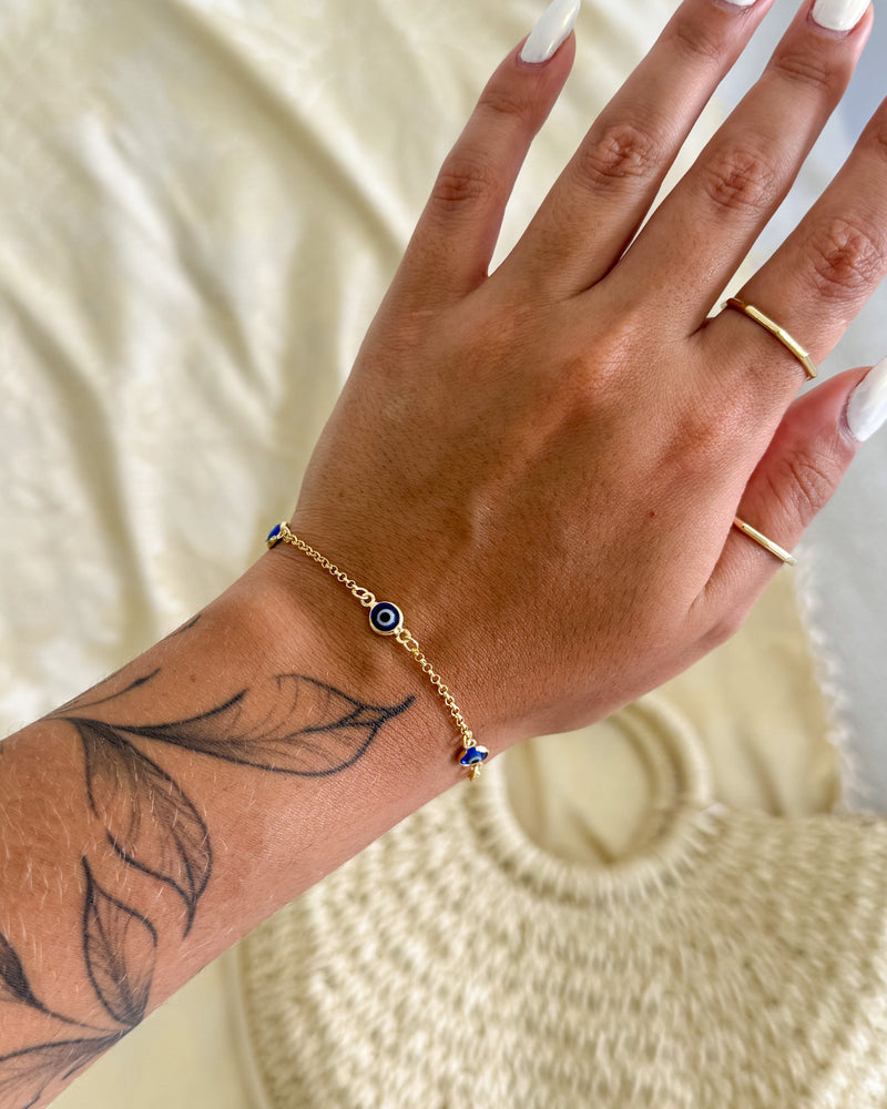 Pulseira Olho Grego Espaçados - Semijoia Banhado em Ouro 18k