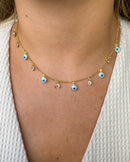 Colar Olho Grego e Zircônias Pendurado - Semijoia Banhado em Ouro 18k