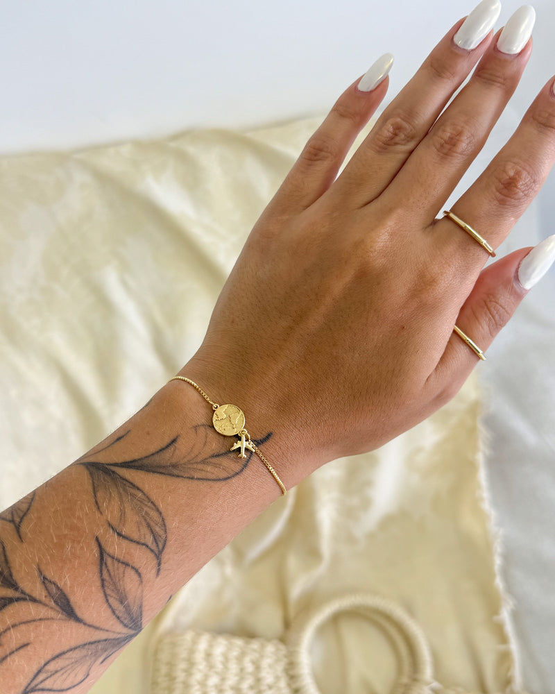 Pulseira Regulável Viagem - Semijoia Banhado em Ouro 18k