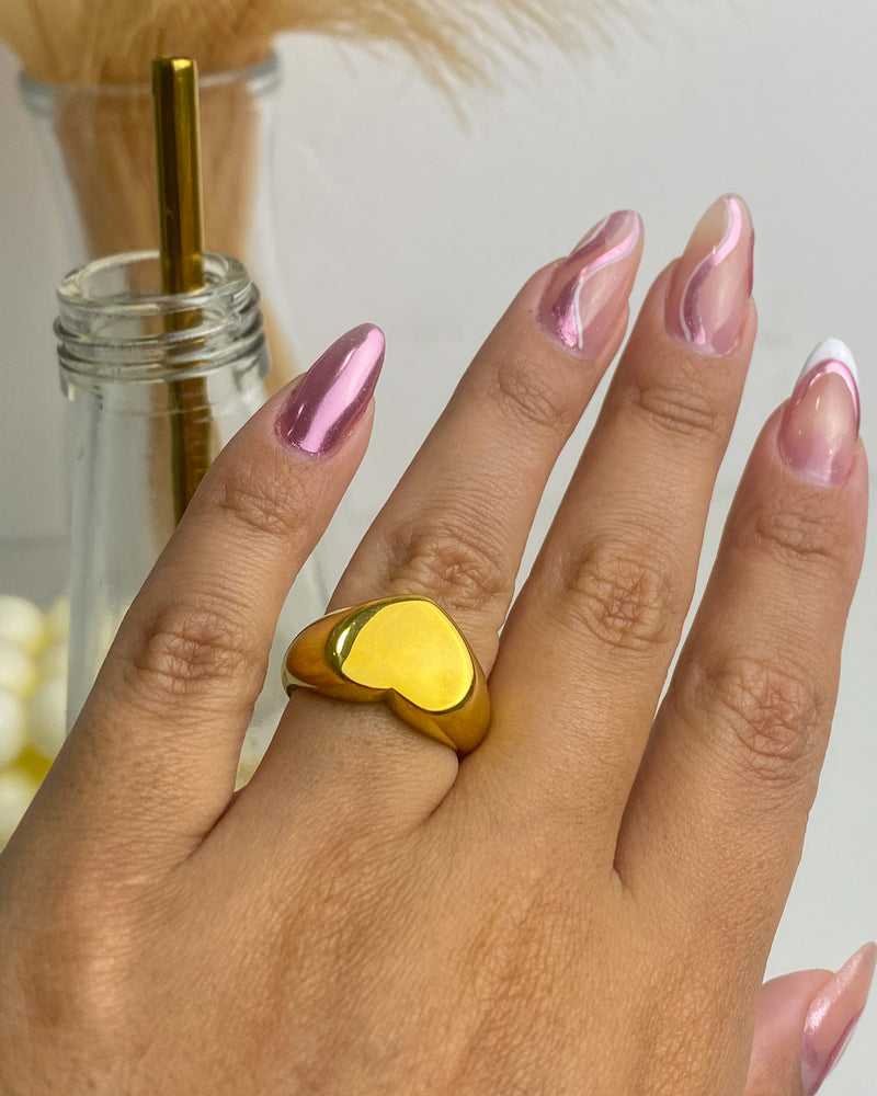 Anel Bold Coração Aço Inoxidável Folheado a Ouro 18k - Semijoia Folheada