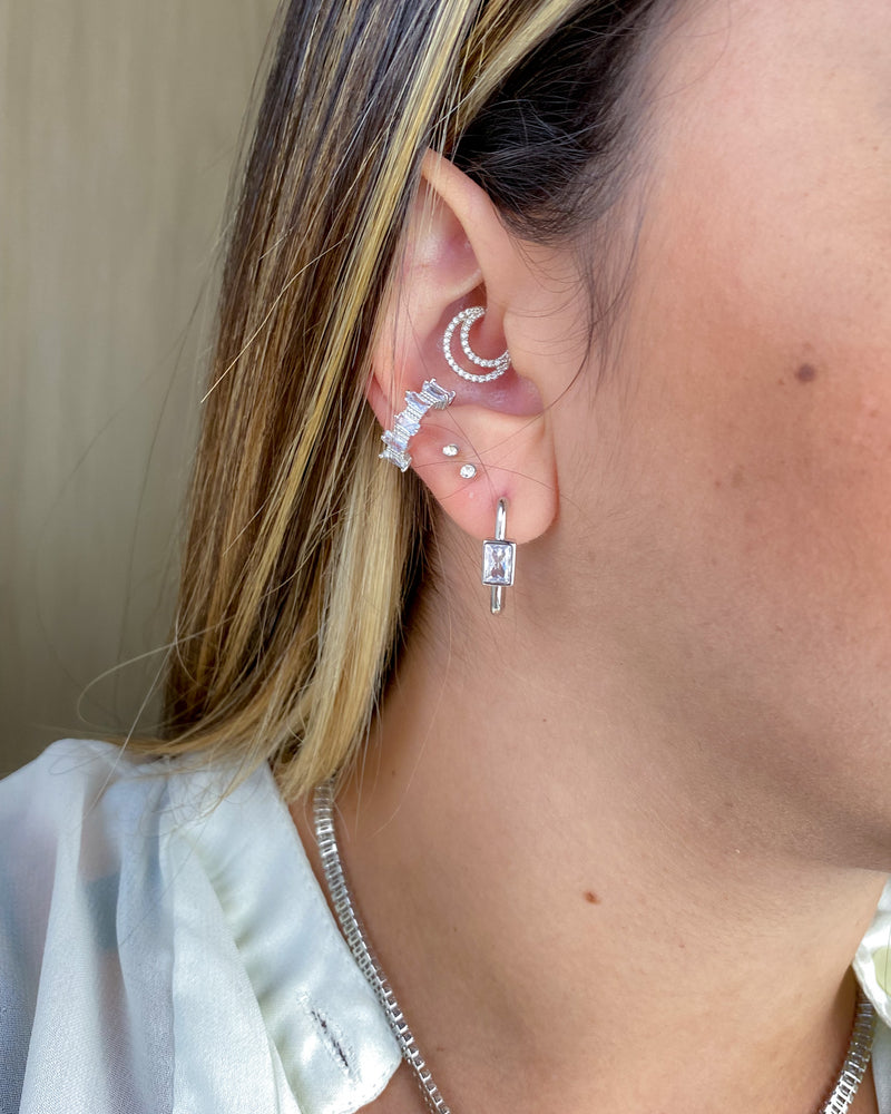 Brinco de Argola Quadrado com Zircônia - Prata - Áurea Acessórios