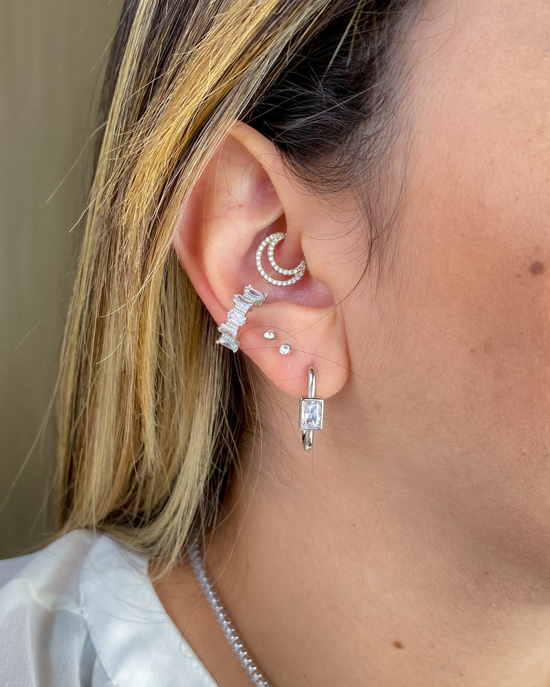 Brinco de Argola Quadrado com Zircônia - Prata - Áurea Acessórios