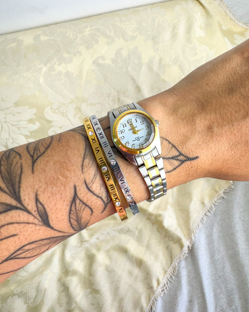 Bracelete Números Romanos - Semijoia em Aço Inox