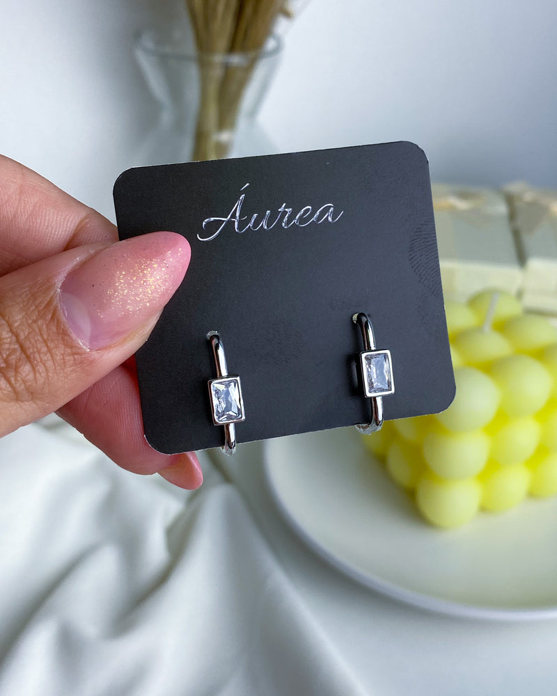 Brinco de Argola Quadrado com Zircônia - Prata - Áurea Acessórios