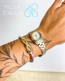 Bracelete Torcido X Cravejado - Semijoia em Aço Inox em Ouro