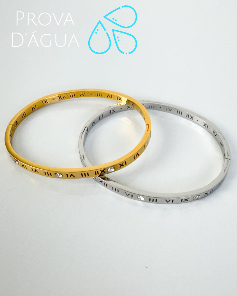 Bracelete Números Romanos - Semijoia em Aço Inox