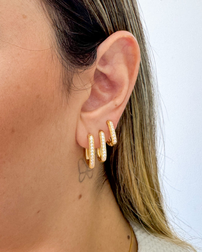 Trio de Argolas Quadrado Cravejado 2 - Semijoia Folheada a Ouro 18k