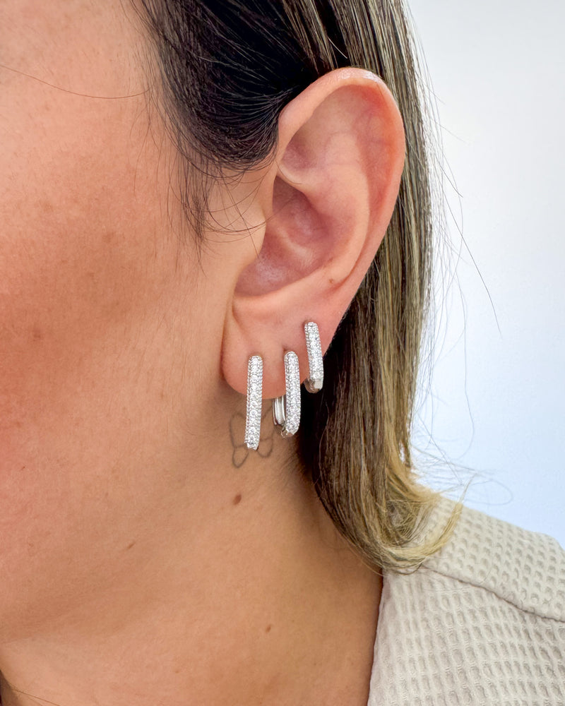 Trio de Argolas Quadrado Cravejado 2 - Semijoia Folheada em Prata