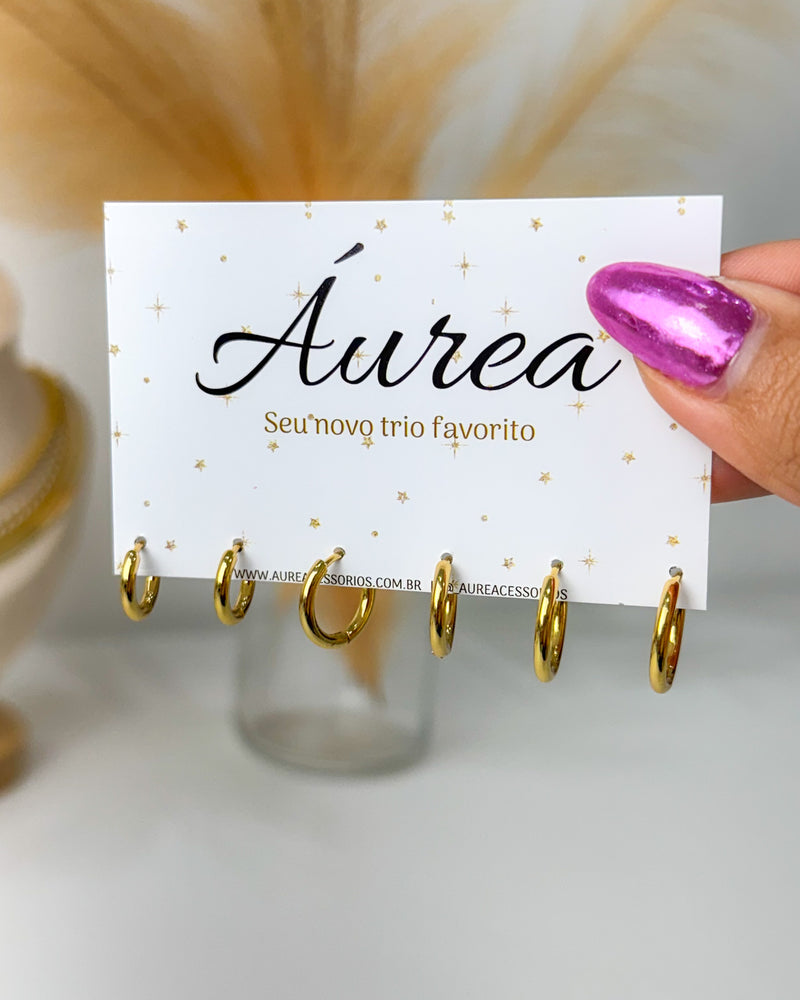 Trio de Argolas Lisas - Semijoia Folheada a Ouro 18k