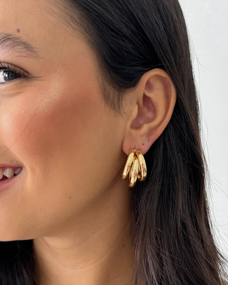 Argola Tubo Tripla Média - Semijoia Folheada a Ouro 18k