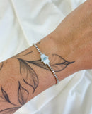 Pulseira Cravejada Mão Hamsa Madrepérola - Semijoia Folheada a Prata