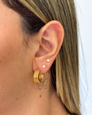 Meia Argola Três Fileiras - Aço Inoxidável Ouro 18k