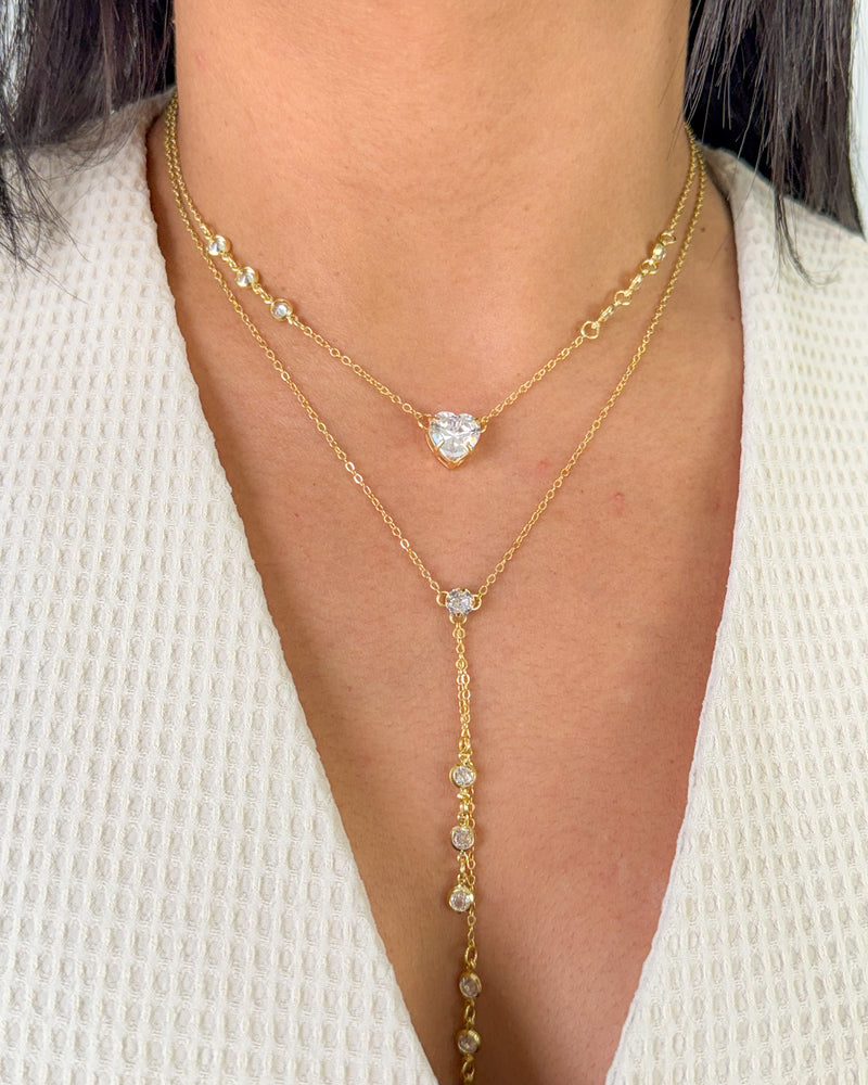 Colar Fio Duplo Coração Com Zicônias - Semijoia Banhado em Ouro 18k