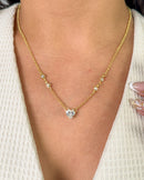 Colar Coração Cristal Com Zicônias - Semijoia Banhado em Ouro 18k