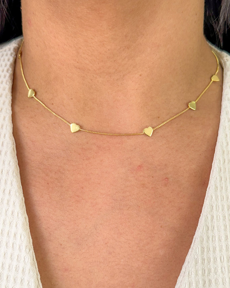 Colar Corações Fixos - Semijoia Banhado em Ouro 18k